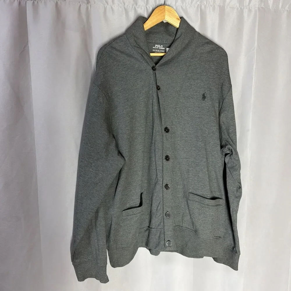 Polo Ralph Lauren Shawl Collar Cardigan Gray Cotton Sweater Men’s Button Front